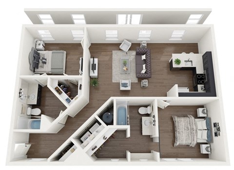 Floor plan for 2 beds, 2 baths, 1110 sqft
